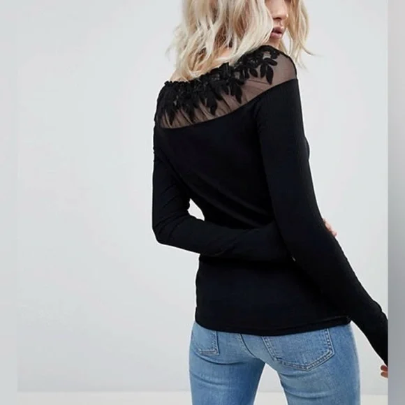 Free People Admire Me Black Lace Off Shoulder Shirt - Picture 9 of 9